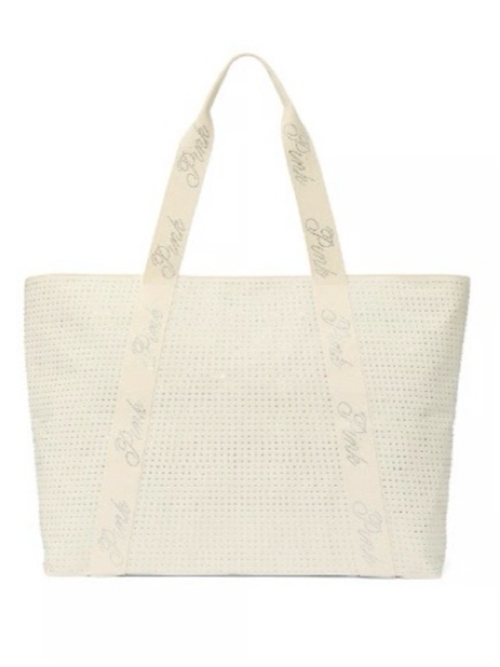 PINK Victoria's Secret Bling Cream Tote with Logo Straps ✨Limited Edition✨
